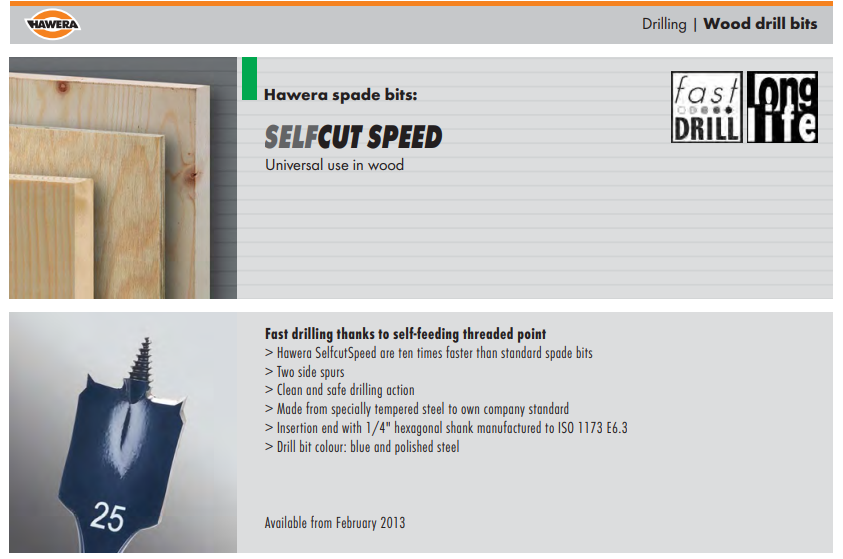 Сверло 12х152 мм перьевое Hawera Self Cut F00Y228061 - фото